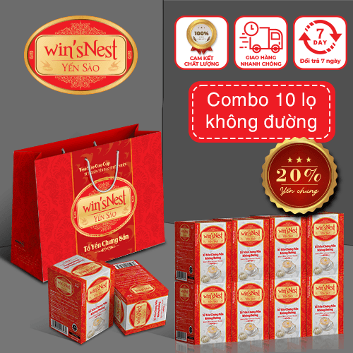 Combo 10 lọ Yến Sào cao cấp winsnest Tổ Yến Chưng Sẵn Không Đường 20 70 ml lọ kèm túi xách