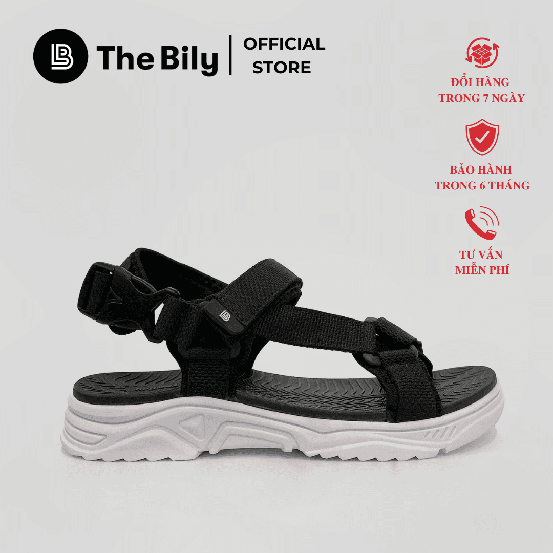 Giày Sandal Nam The Bily Quai Chéo - Đế Trắng Lót Đen Màu Đen BLDTMD01 - 42