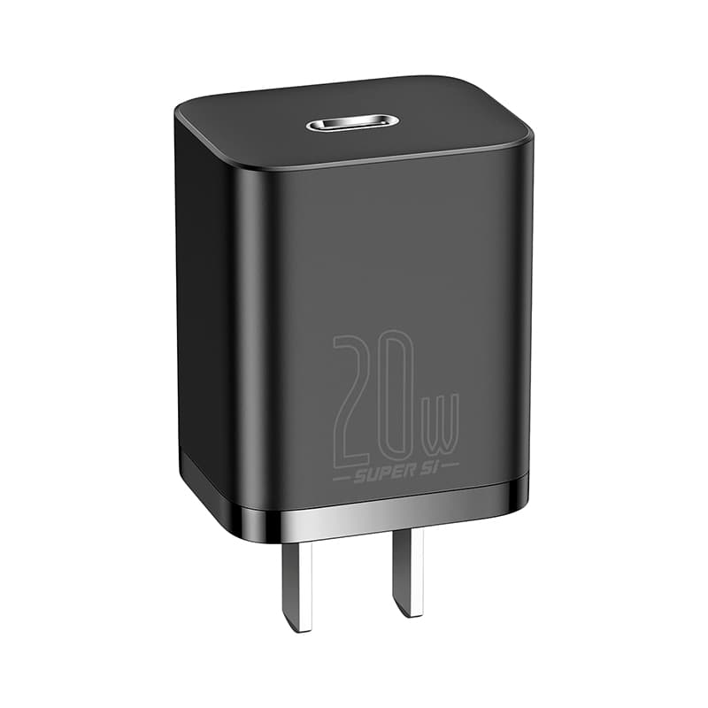 Adapter Cóc củ sạc type c sạc nhanh 20W chuẩn PD 3.0 Type-C hiệu Baseus Super Si trang bị chip sạc thông minh cho iPhone 12  iPad Pro 2020  Samsung  Oppo  Huawei  Vivo phiên bản đầu cắm US-UK - Hàng nhập khẩu - Màu Đen