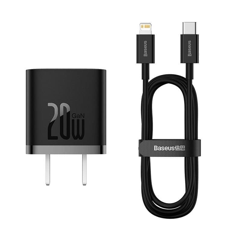Củ sạc nhanh Baseus GaN5 Fast Charger 1C 20W Hàng chính hãng - Đen - Kèm Cáp