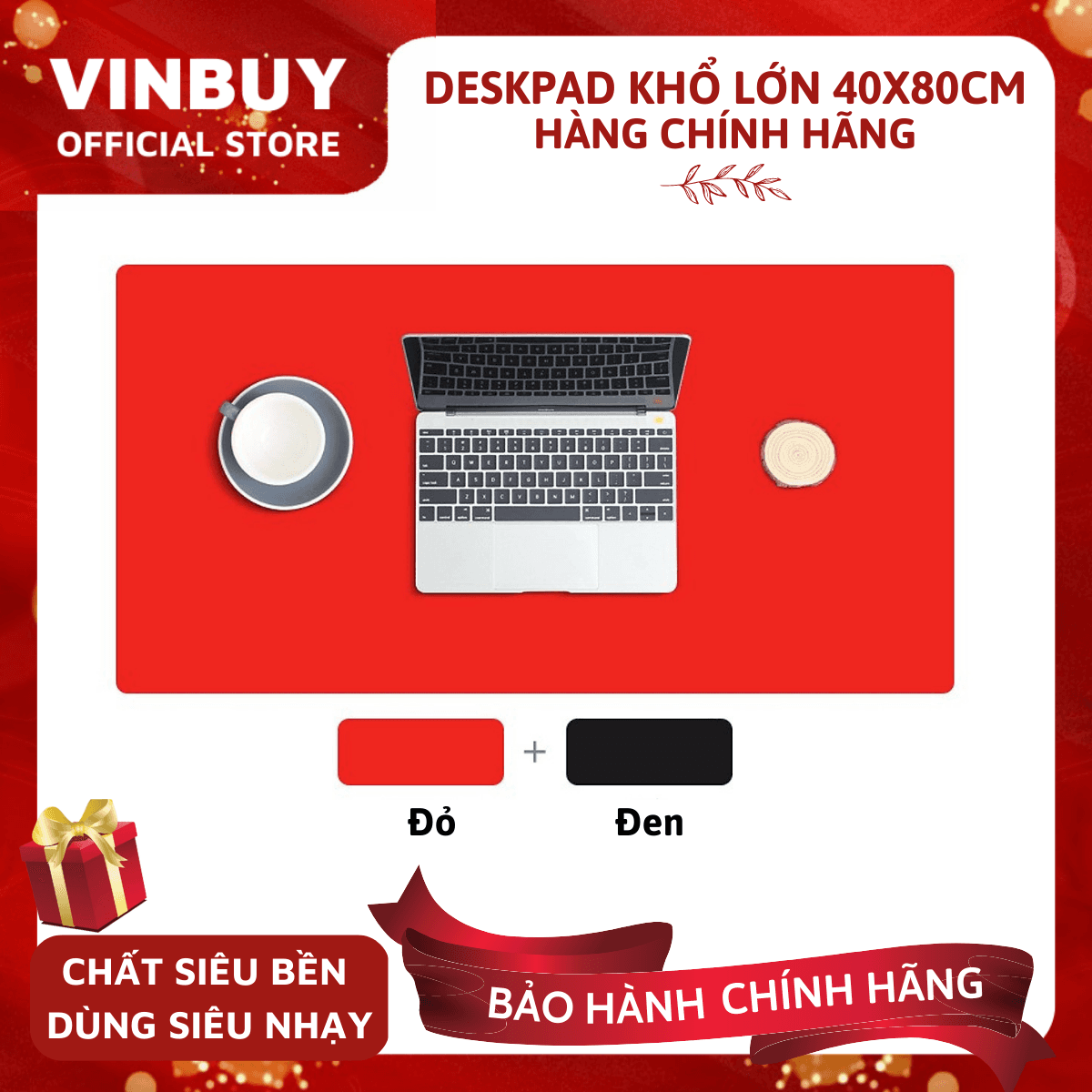 Tấm Lót Chuột, Thảm Da Trải Bàn Làm Việc VinBuy, Miếng Di Chuột Cỡ Lớn 40cmx80cm - Hàng Chính Hãng  - Đen - Đỏ