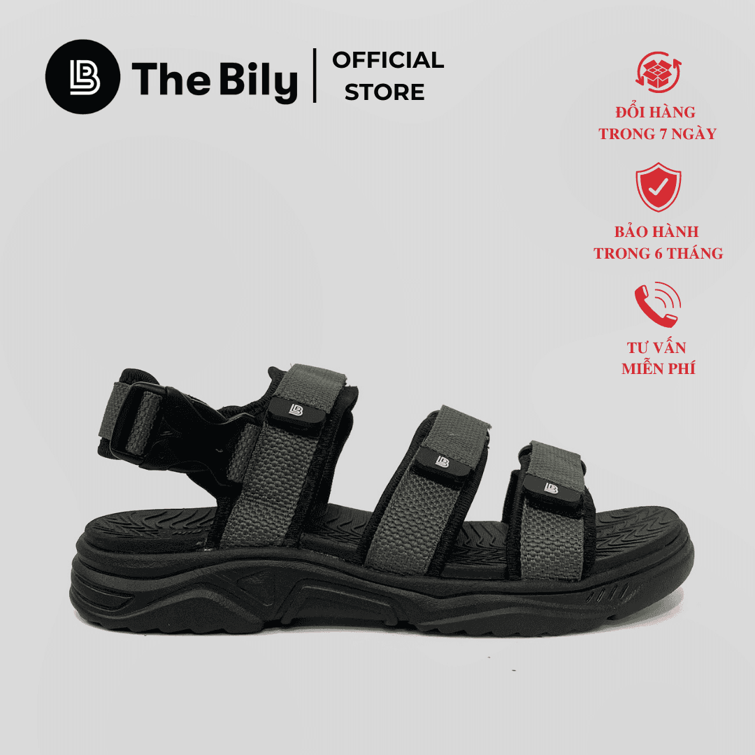 Giày Sandal Nam The Bily 3 Quai Ngang - Màu Xám BL04 - 43