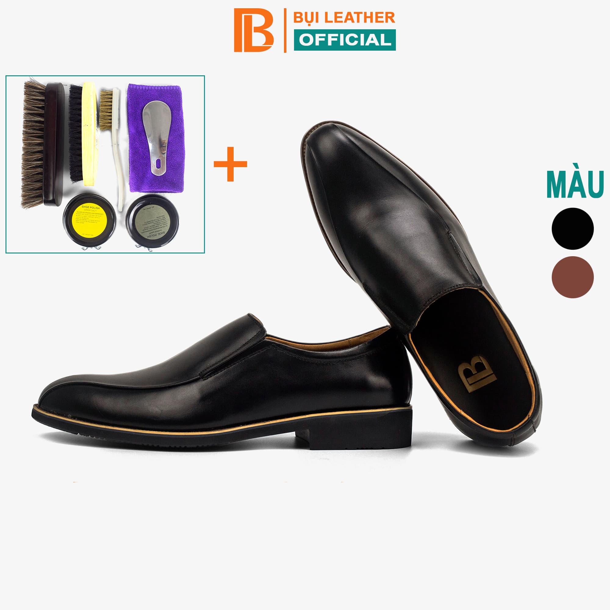 Giày lười da nam công sở Bụi Leather G109 - Da bò Nappa cao cấp - Bảo hành 12 tháng - Màu đen  Bộ vệ sinh - 40