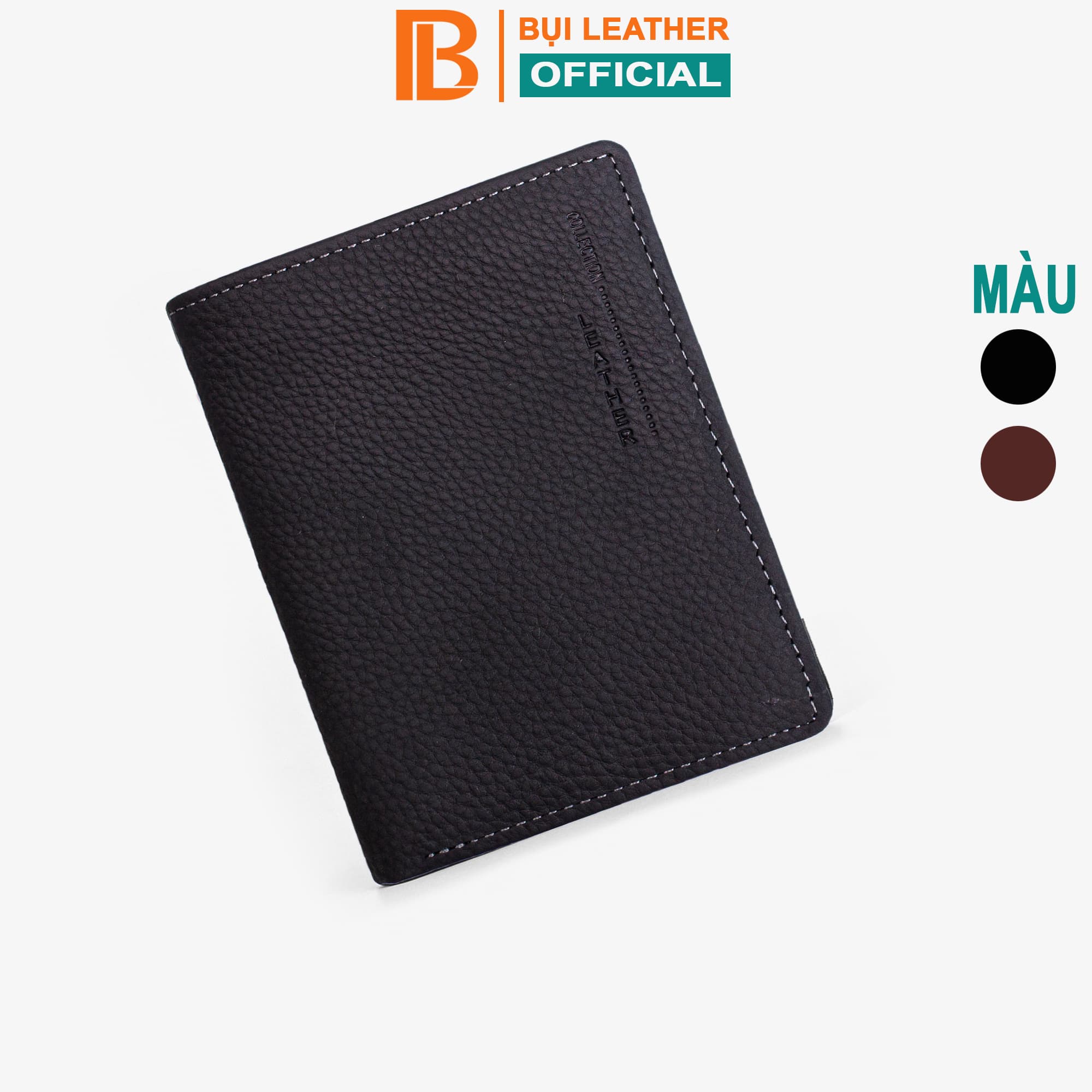 Ví nam, bóp nam da bò sáp Mexico Bụi Leather V102 - Bảo hành 12 tháng - Đứng đen