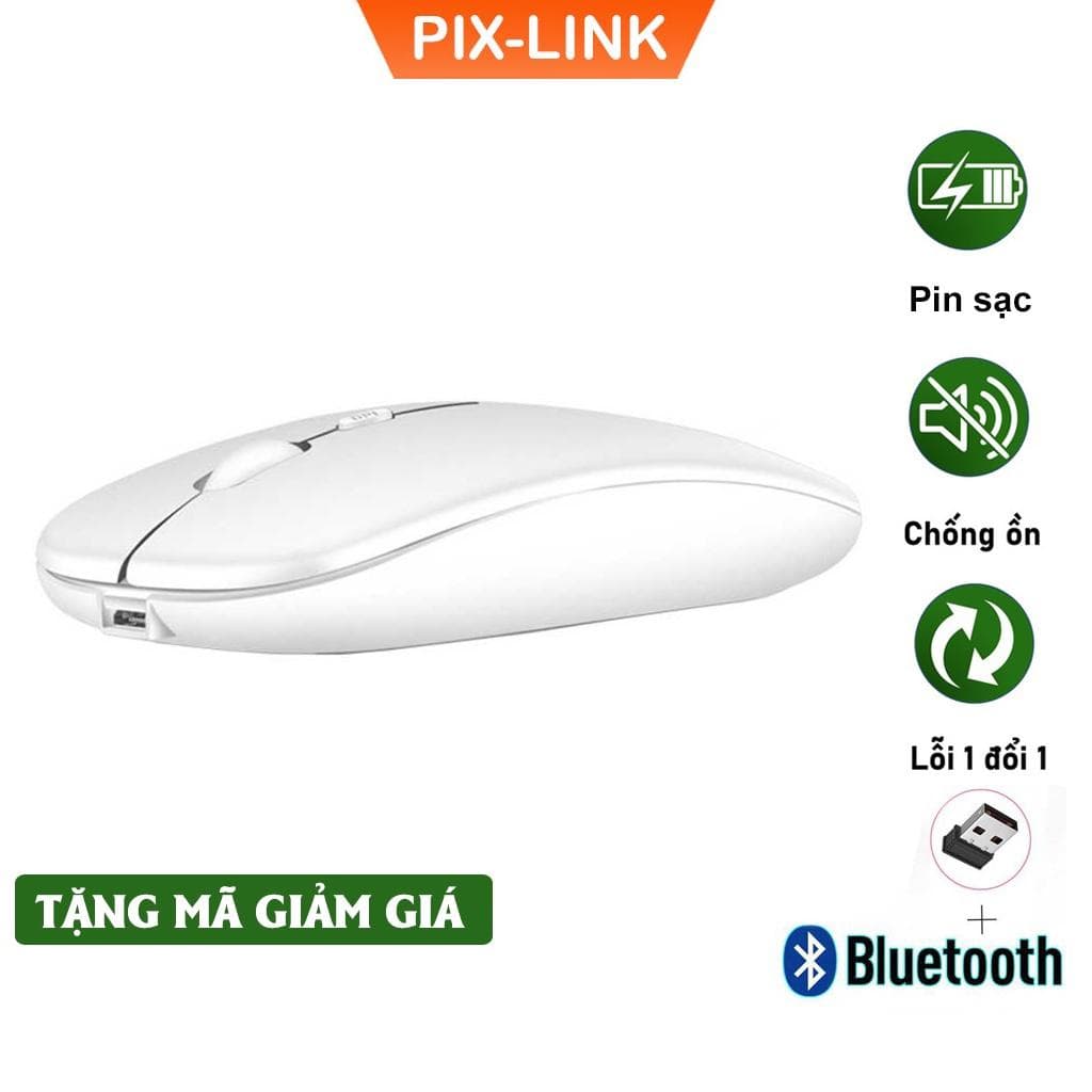 Chuột Bluetooth Không Dây PIX-LINK  P90A Wireless USB Tự Sạc Pin Siêu Mỏng, Chống Ồn - Hàng Chính Hãng - M90-Trắng