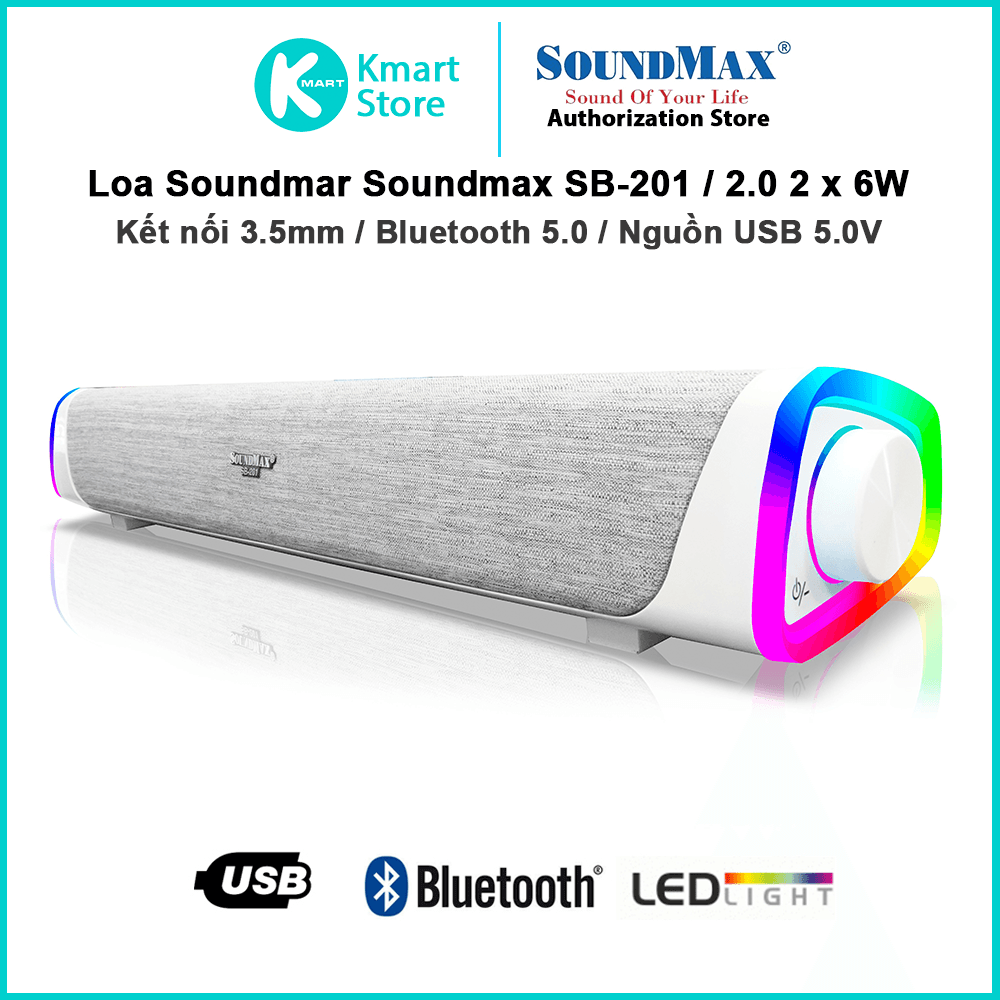 Loa Vi Tính SoundMax SB-201 2.0 12W - Hàng Chính Hãng. - Trắng