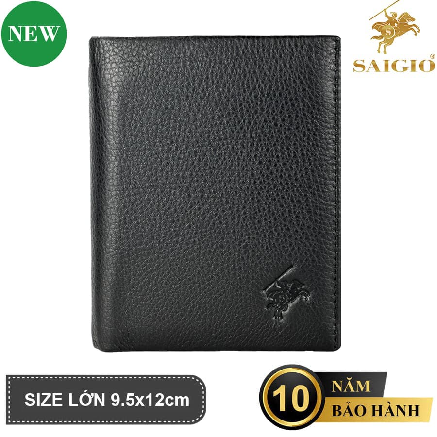 Ví Nam Đứng, Da Bò Mềm Mại GENTLE, Size Lớn, Thiết Kế Cổ Điển Đơn Giản - Đẹp Mắt, Dáng Đứng - Gập 2, Ngăn Đựng Tiền Có Khóa Kéo, Nhiều Ngăn Để Giấy Tờ Tiện Dụng - Hàng Chính Hãng SAIGIO - Đen