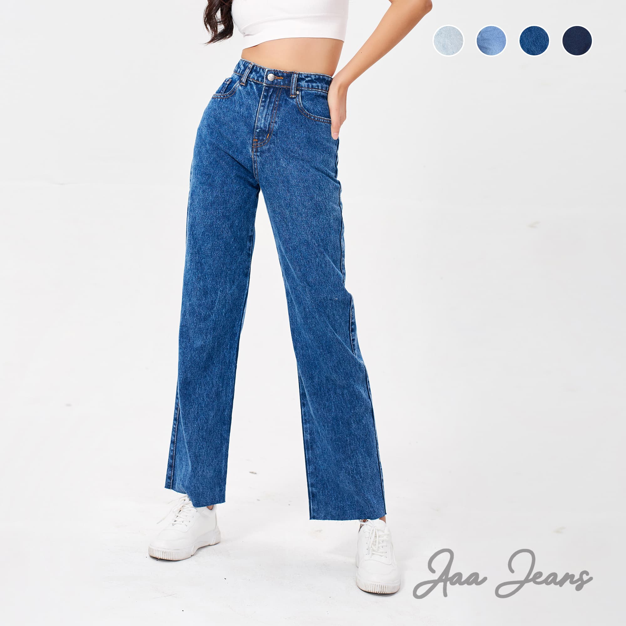 Quần Jean Nữ Ống Rộng Lưng Cao Aaa Jeans - Sapphire Blue - 28