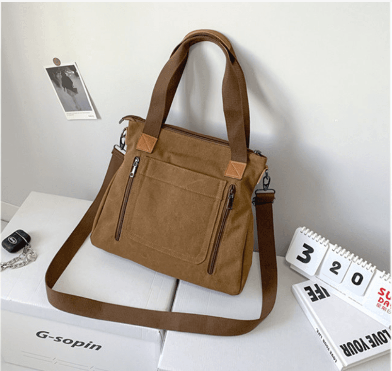 Túi xách túi đeo vai nữ vải canvas thời trang cao cấp phong cách mới - Nâu