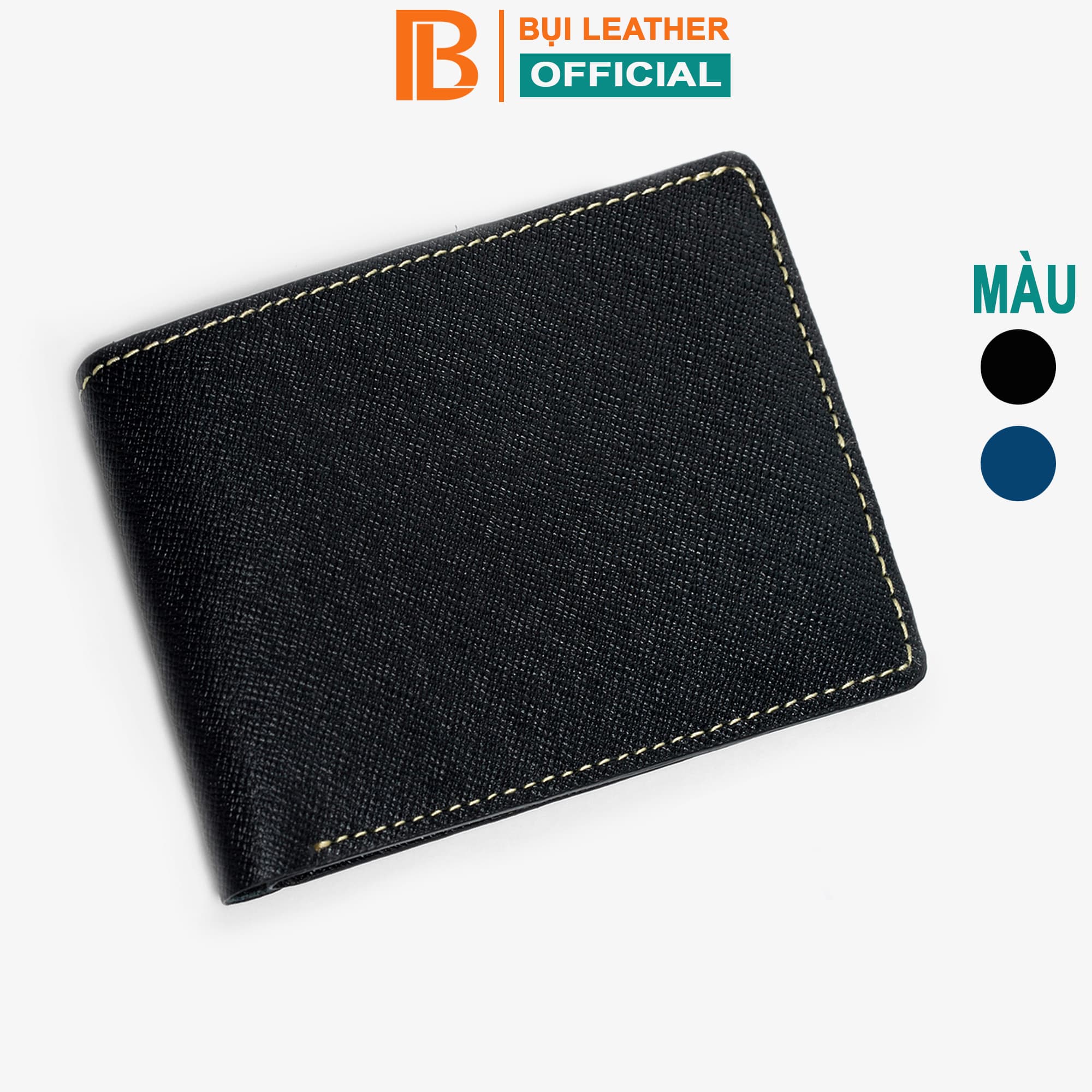 Ví nam, bóp nam da bò Saffiano Bụi Leather V128 - Bảo hành 12 tháng - Ngang đen