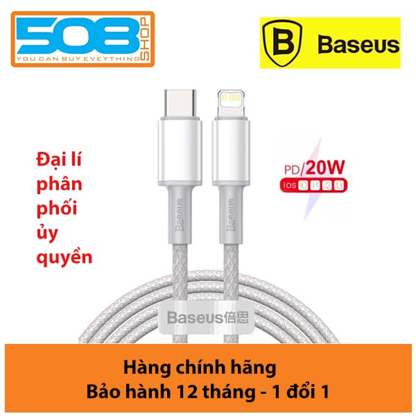 Cáp sạc Baseus PD20W Baseus High Density kêt nôi Type-C sang iPhone dai 100CM  3 màu  - Hàng chính hãng - Trắng