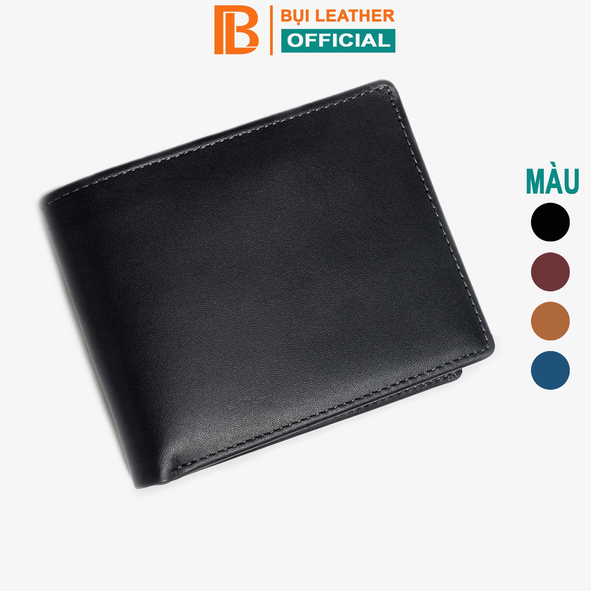 Ví nam, bóp nam da bò sáp Bụi Leather V108 - Bảo hành 12 tháng - Ngang đen