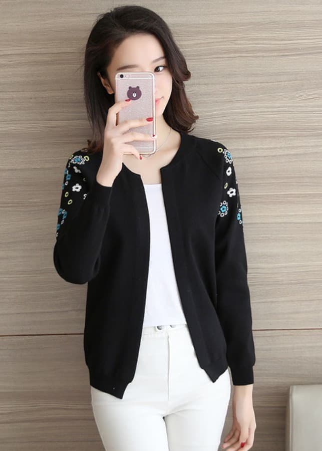 Áo Len Nữ Cardigan Áo Khoác Len Kiểu Hàn Quốc Thêu Hoa ALN020 MayHomes Thời Trang Thu Đông - 3-Đen