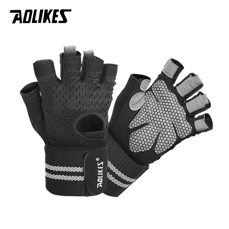 Găng tay tập gym có quấn cổ tay AOLIKES A-113B Fitness Gym Glove - Black - L