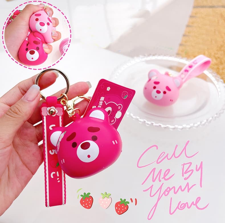 Móc Khóa Gấu Dâu Đàn Hồi Squishy Hottrend, Đeo Balo Túi Xách Hàng chính hãng - hồng đậm