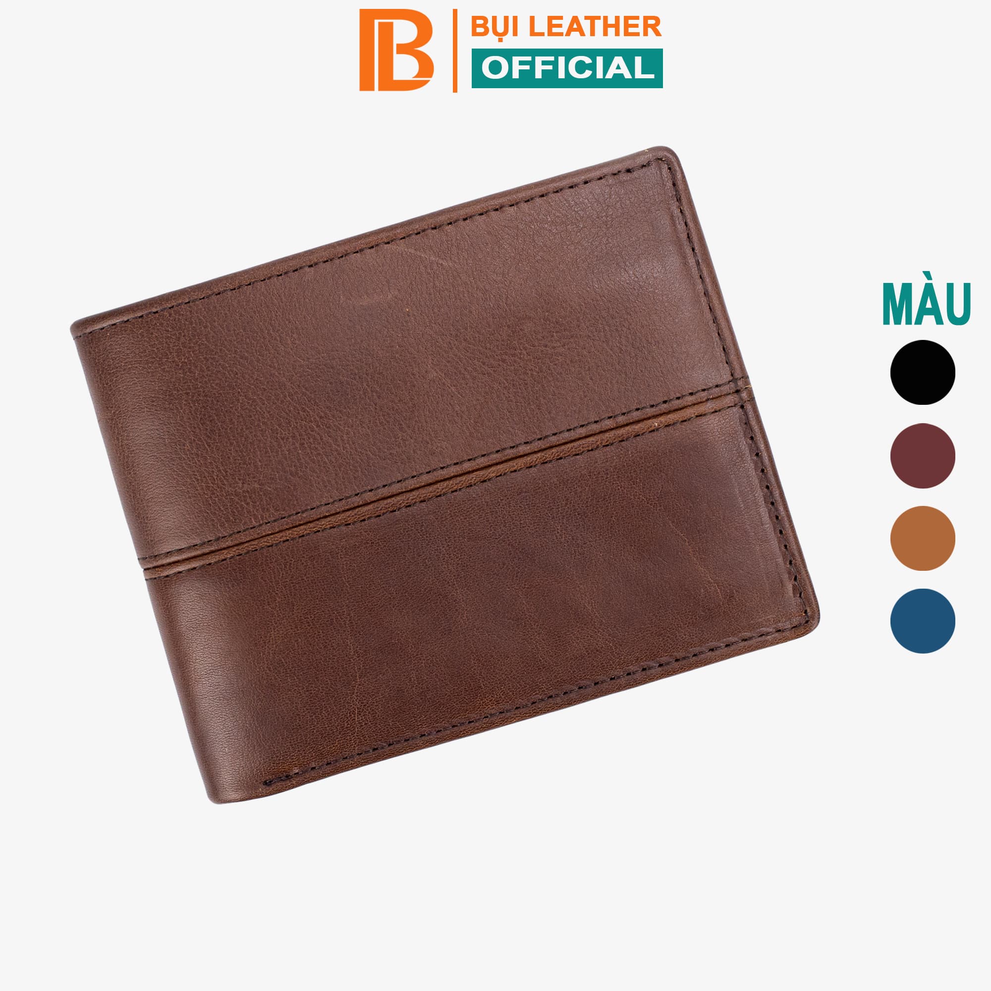Ví nam, bóp nam da bò sáp Bụi Leather V105 - Bảo hành 12 tháng - Ngang nâu cafe