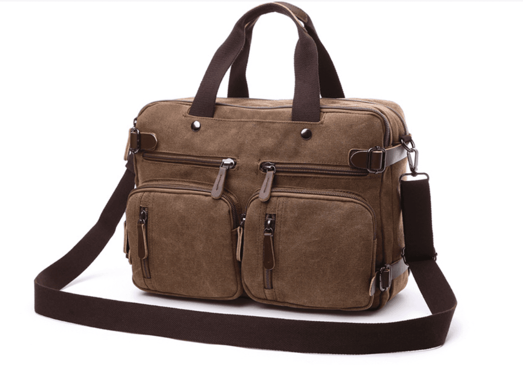 Túi xách nam công sở 2 trong 1 vải cavans cao cấp size 15,6inh và size 17.3inh phong cách mới - nâu size 17.3inh