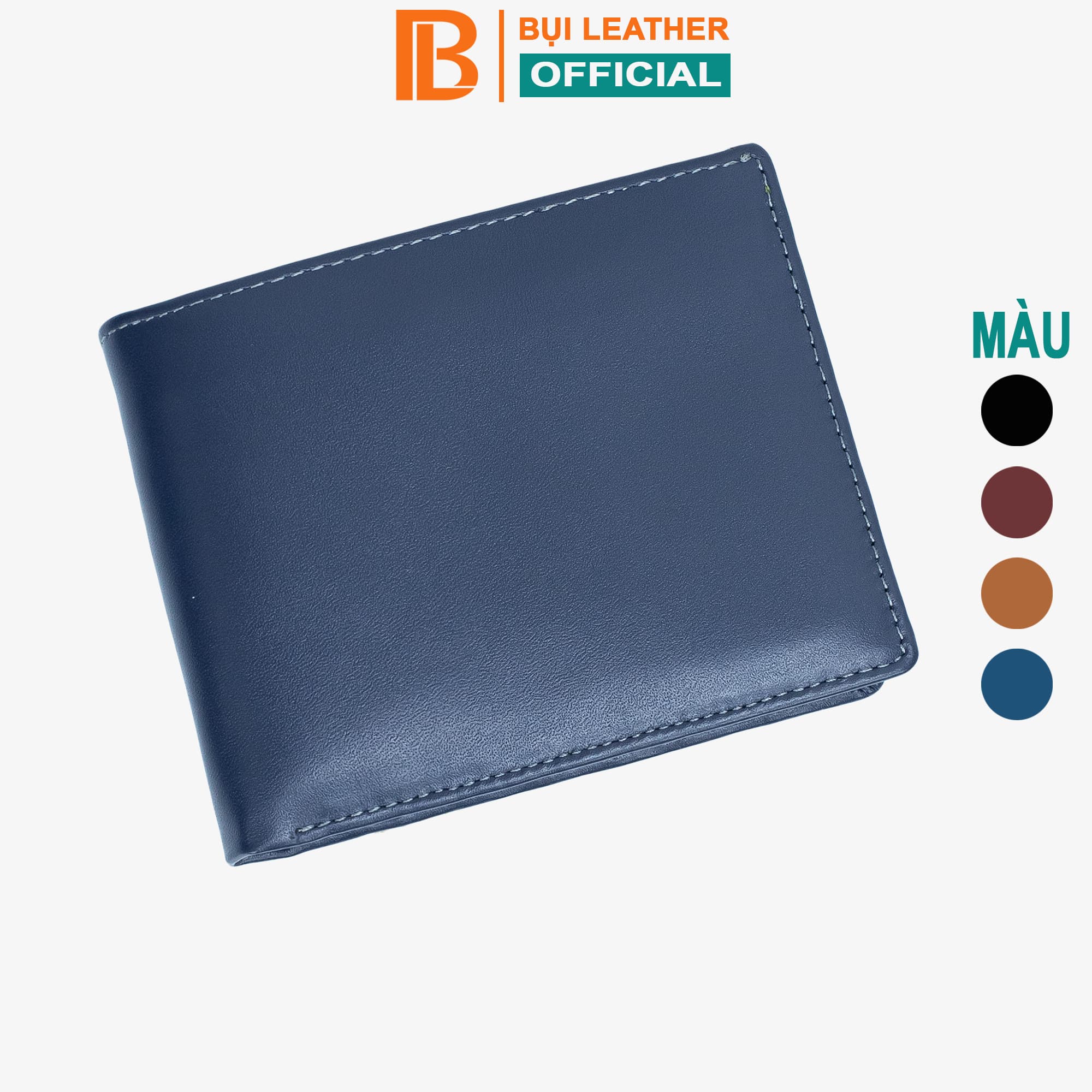 Ví nam, bóp nam da bò Nappa Bụi Leather V101 - Bảo hành 12 tháng - Ngang xanh navy