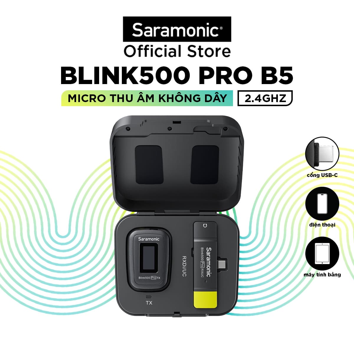 Bộ Micro Thu Âm Không Dây Saramonic Blink500 Pro B5 Cho Điện Thoại Thông Minh Hệ Điều Hành Android - Livestream Phỏng Vấn Quay Video - Hàng Chính Hãng