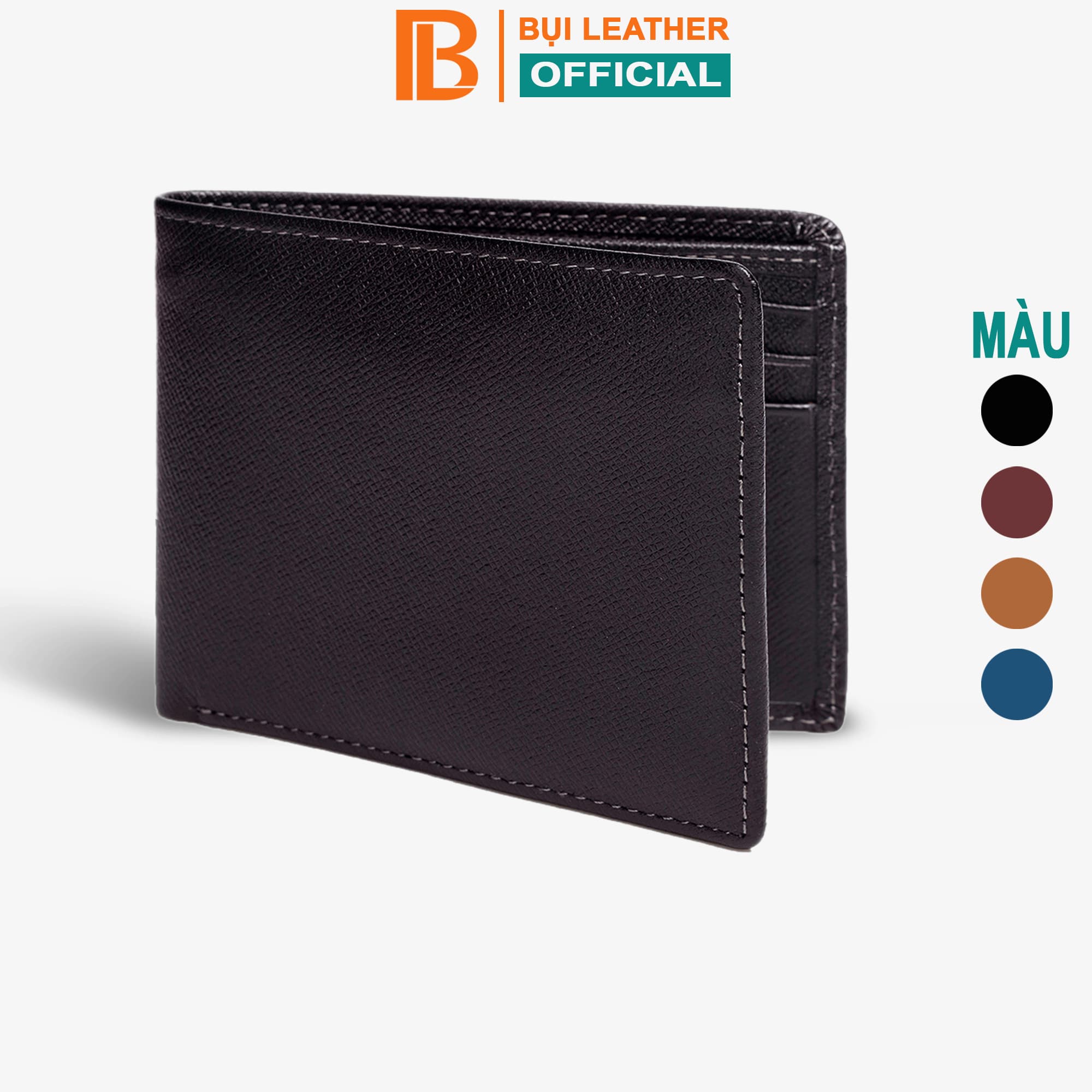 Ví nam, bóp nam da bò Saffiano Bụi Leather V140 - Bảo hành 12 tháng - Ngang đen