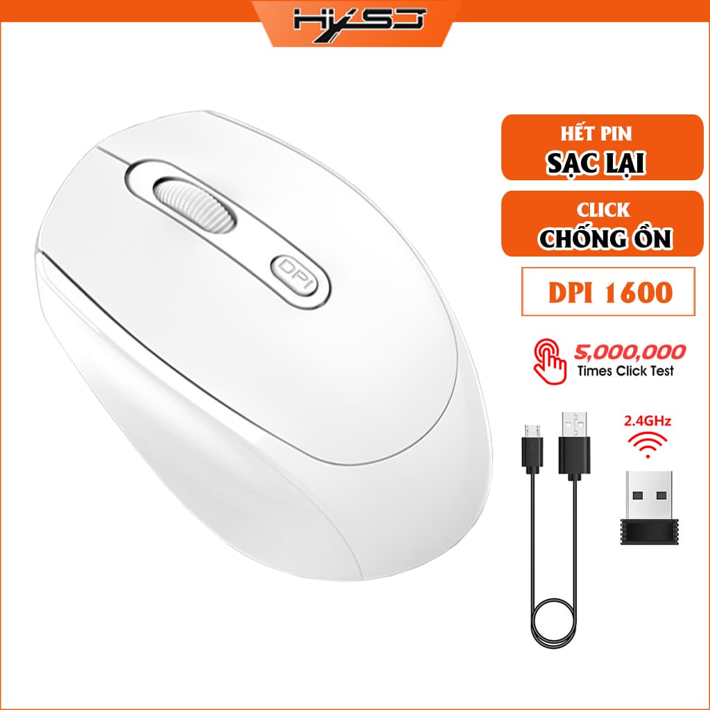 Chuột không dây HXSJ M100 wireless 2.4Ghz  sạc pin, chồng ồn, DIP1600 chuyên dùng cho máy tính, laptop, tivi - Hàng chính hãng - Trắng