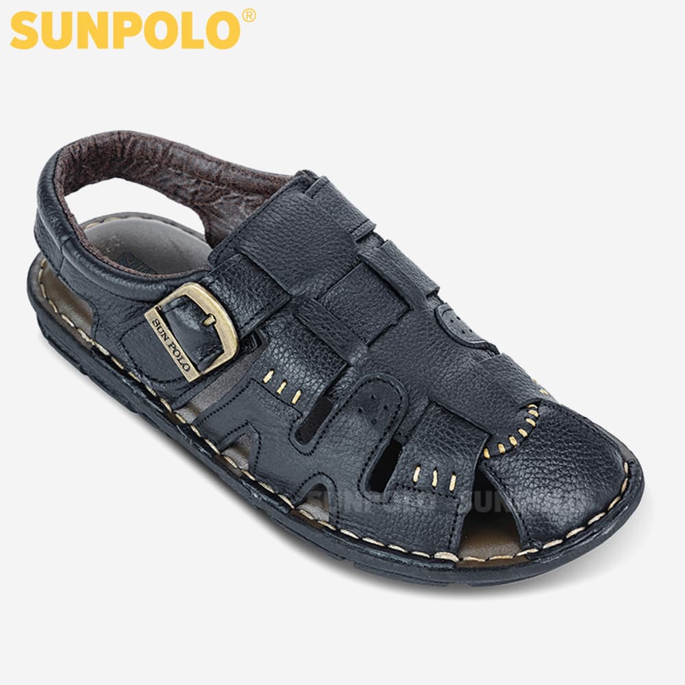 Giày Sandal Nam Da Bò Cao Cấp SUNPOLO SUSDA11D - Đen Size 41