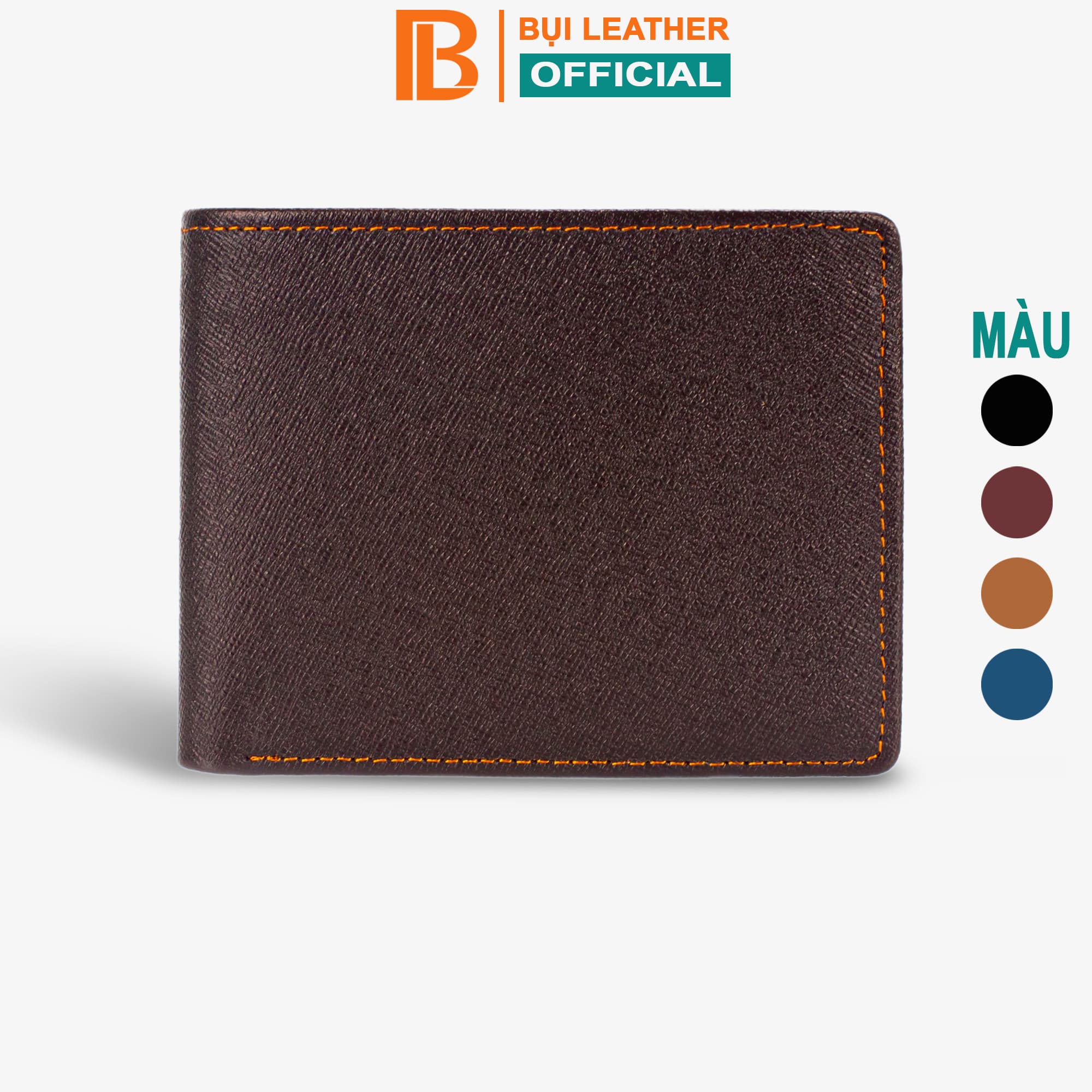 Ví nam, bóp nam da bò Saffiano Bụi Leather V126 - Bảo hành 12 tháng - Ngang nâu cafe