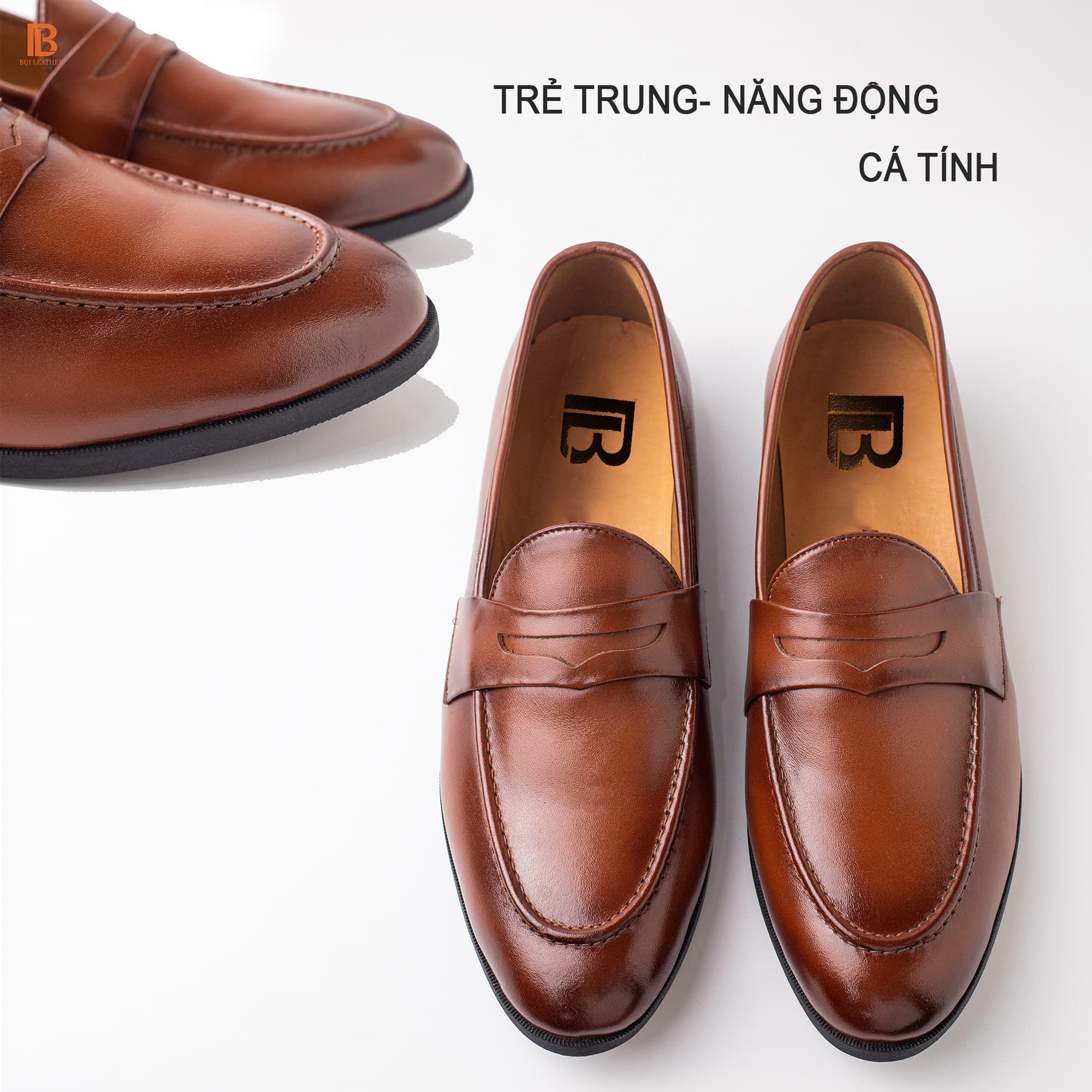 Giày lười da nam công sở Bụi Leather G120 - Da bò Nappa cao cấp - Bảo hành 12 tháng - 42 - Màu Nâu