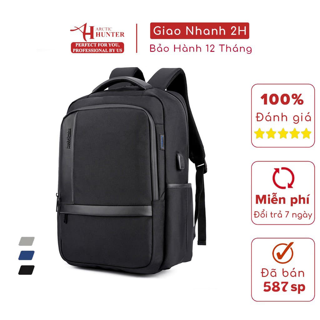 Balo học sinh Arctic Hunter chất liệu Oxford chống nước, có cổng USB - B00120 - Black