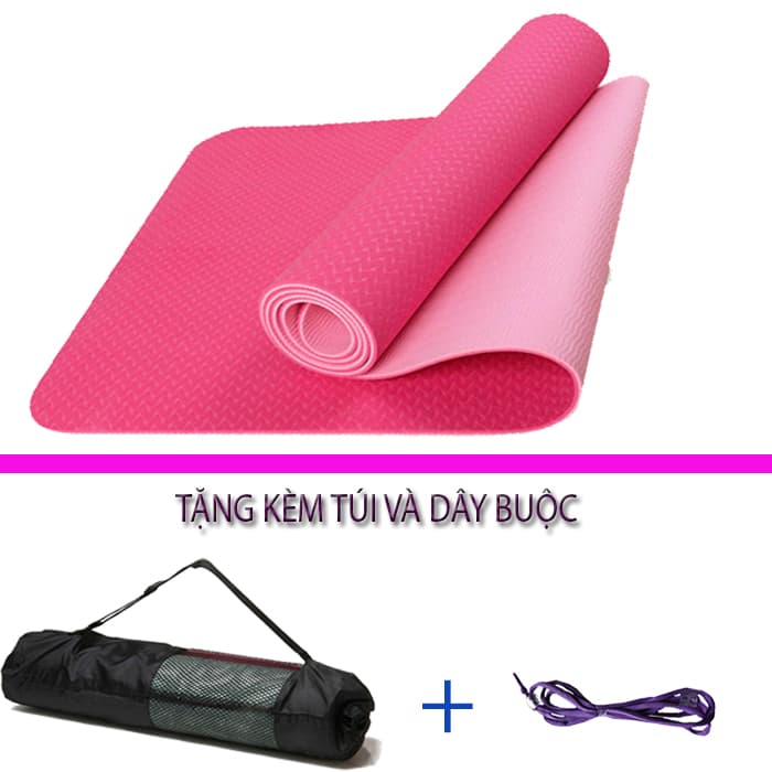 Thảm Tập Yoga Và Gym Chất Liệu Cao Cấp TPE 6mm 2 Lớp DNS012 Đại Nam Sport Chống Trơn Tặng Kèm Túi Và Dây Buộc - có túi - Hồng