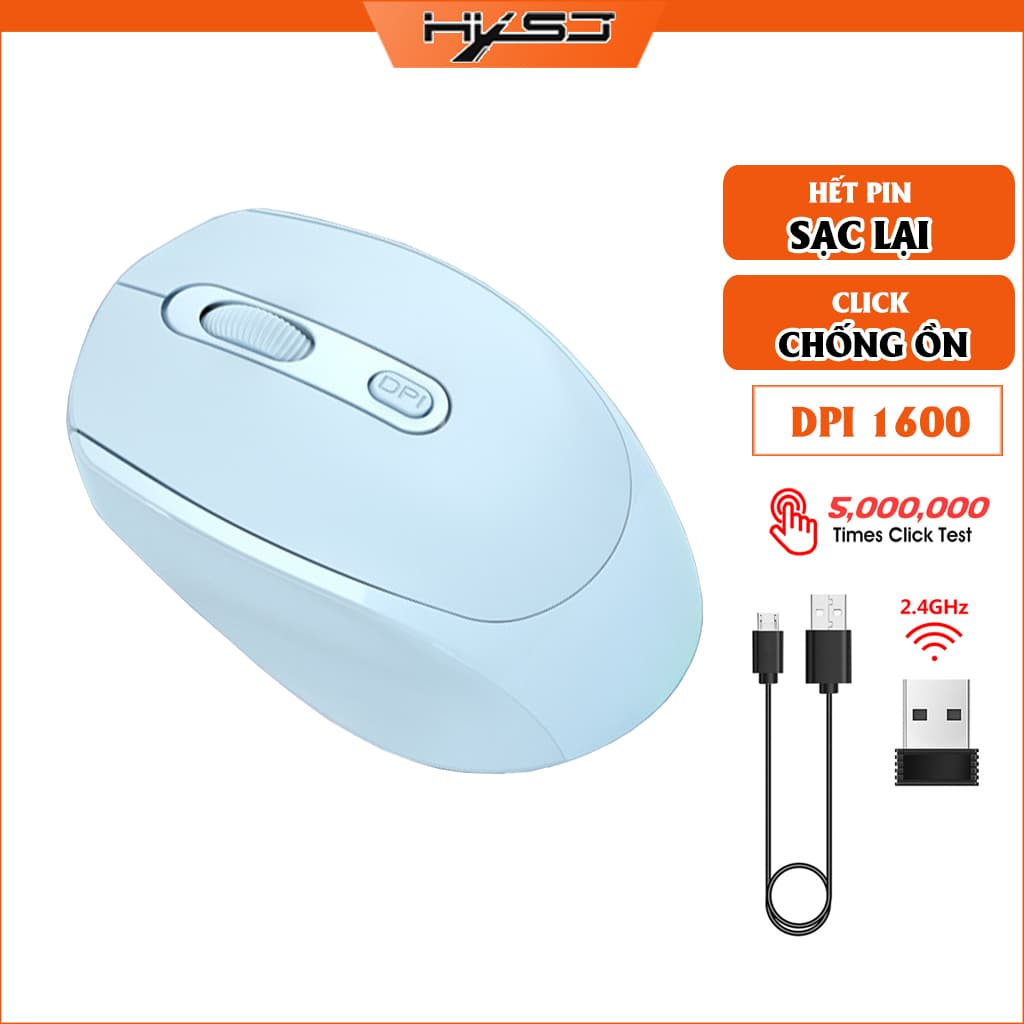 Chuột không dây HXSJ M100 wireless 2.4Ghz  sạc pin, chồng ồn, DIP1600 chuyên dùng cho máy tính, laptop, tivi - Hàng chính hãng - Màu xanh ngọc