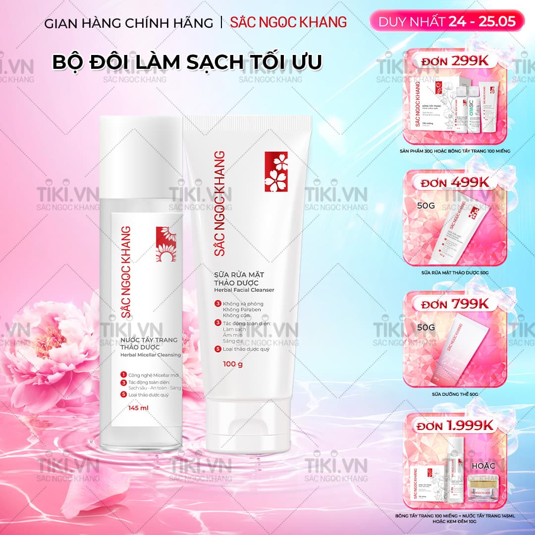 Bộ đôi làm sạch sâu cho da Sắc Ngọc Khang Nước tẩy trang 145ml  Sữa rửa mặt 100g