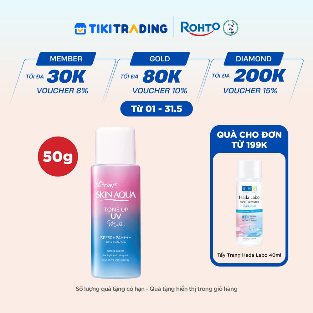 Sữa chống nắng nâng tông Skin Aqua Tone up Lavender cho da tối màu & da vàng Sunplay Skin Aqua Tone Up UV Milk Lavender SPF 50 PA 50g