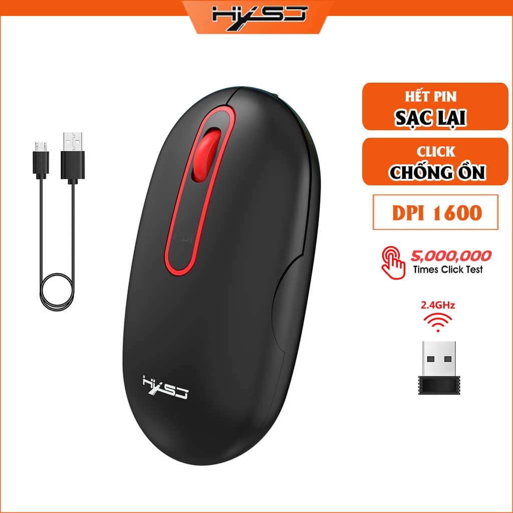 Chuột không dây HXSJ T15 wireless 2.4G tự sạc pin siêu mỏng không gây tiếng ồn chuyên dùng cho Máy tính, pc, Laptop, Tivi - Hàng chính hãng - Đen