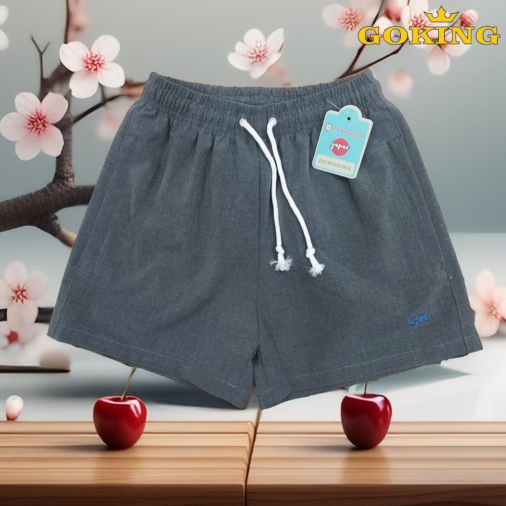 Quần short kaki nữ GOKING, lưng thun và dây rút co giãn thoải mái. Túi sâu rộng bỏ điện thoại - Xám đậm - M