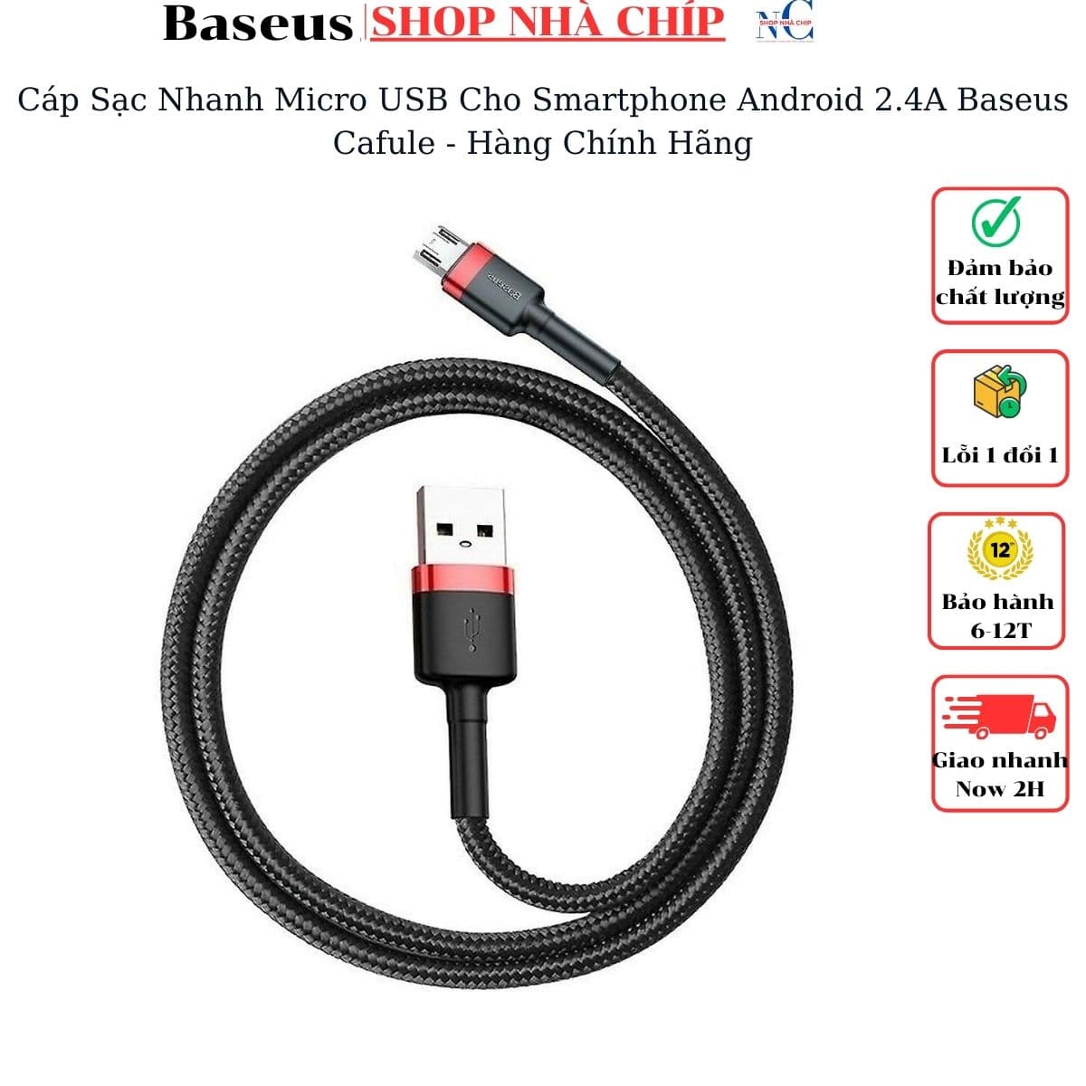 Cáp Sạc Nhanh Micro USB Cho Smartphone Android 2.4A Baseus Cafule 1m - Đen - Hàng Chính Hãng