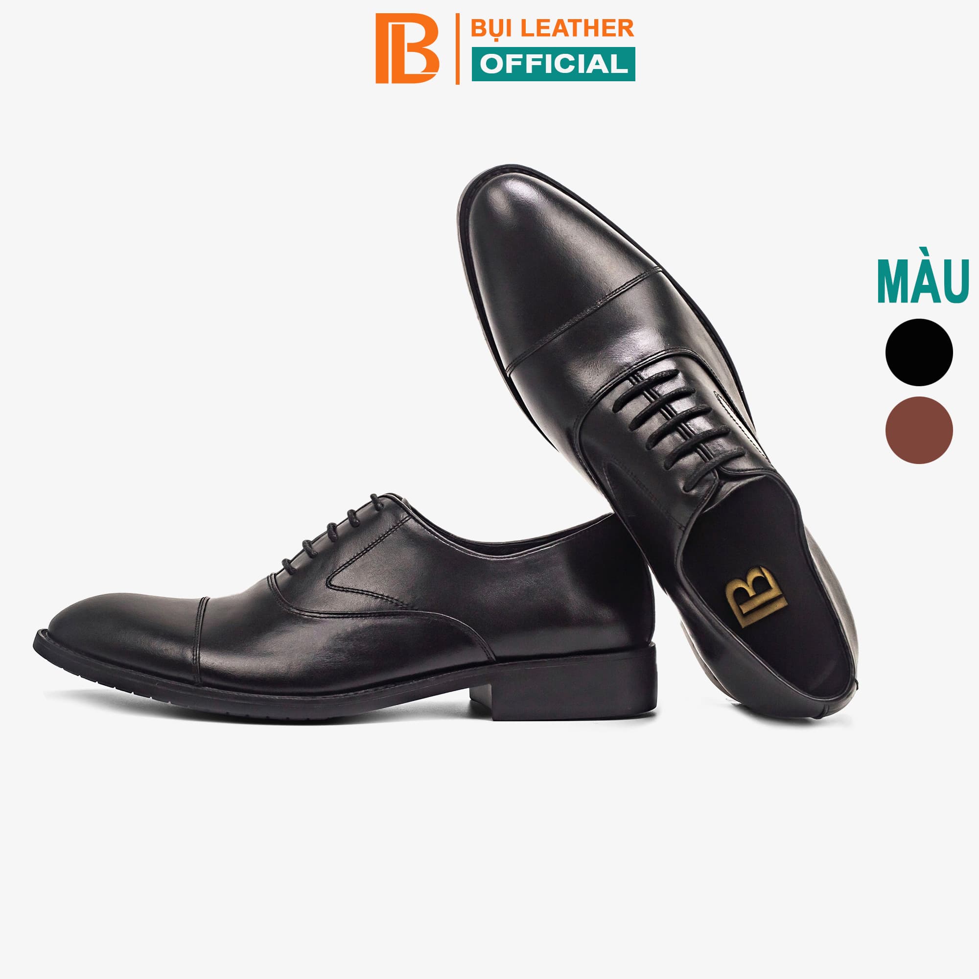 Giày da nam oxford công sở G106, giày nam da bò nappa cao cấp màu nâu có dây buộc, mặt trơn có viền, Bụi leather hộp sang trọng BH 12 tháng - Màu đen - 44