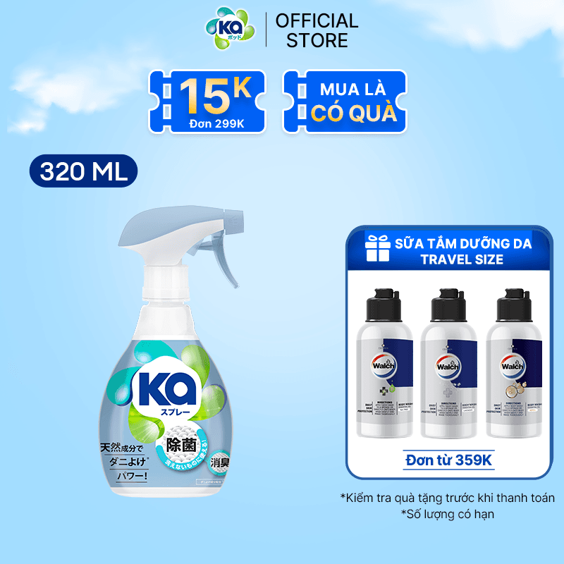 Xịt thơm vải chống mạt bụi KA 320ml Chai