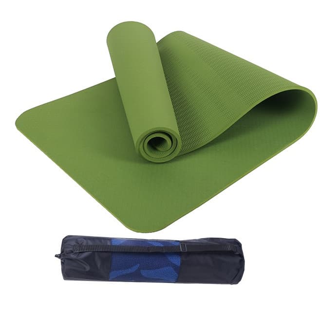 Thảm yoga 6mm 1 lớp TPE tặng túi lưới Dây buộc - Xanh látúidây