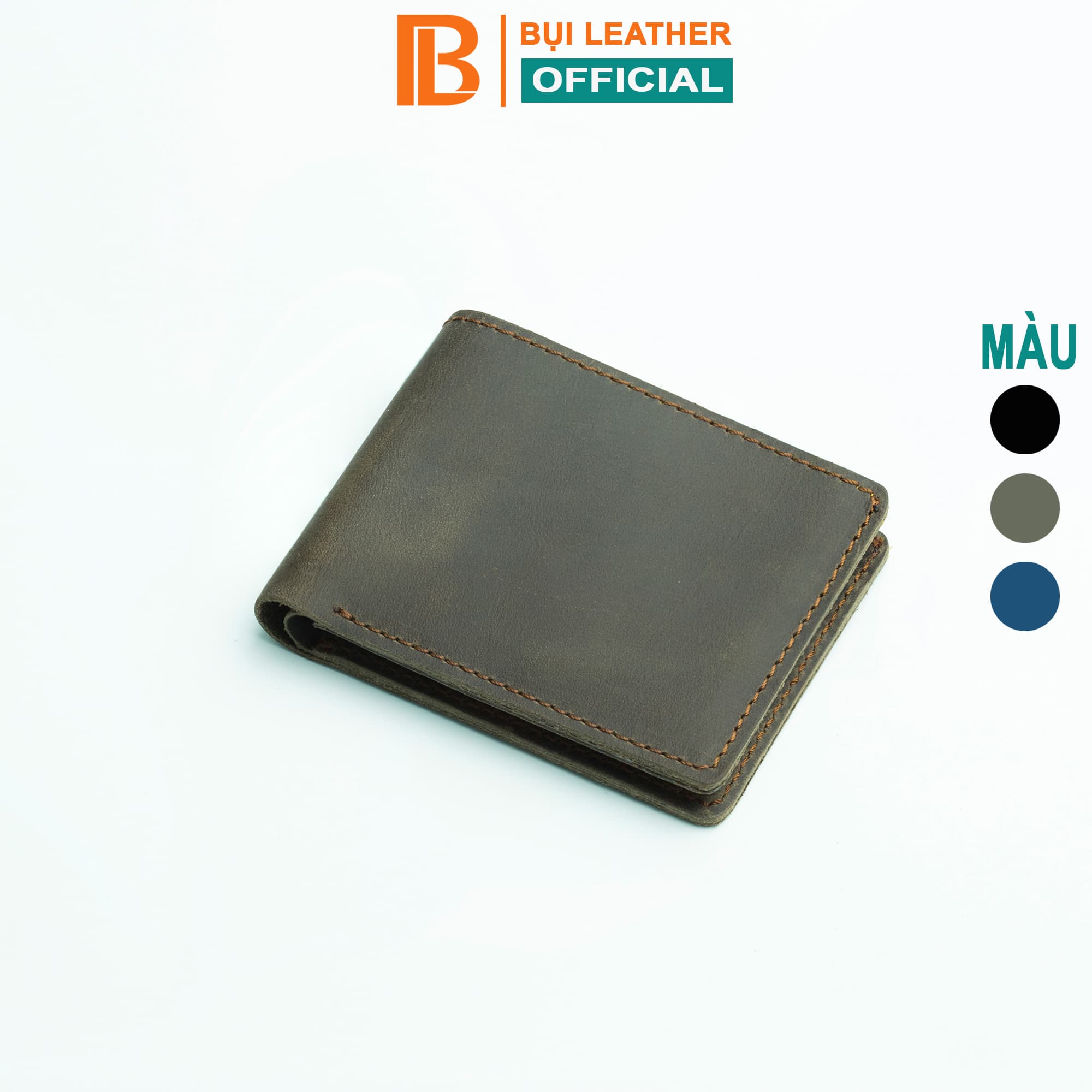 Ví mini nam da bò sáp ngựa điện Crazyhorse V125 cao cấp, bóp đựng thẻ da thật, đường chỉ tinh tế, ví nam nhỏ gọn dáng đứng, fullbox, thương hiệu Bụi leather chuyên đồ da thật