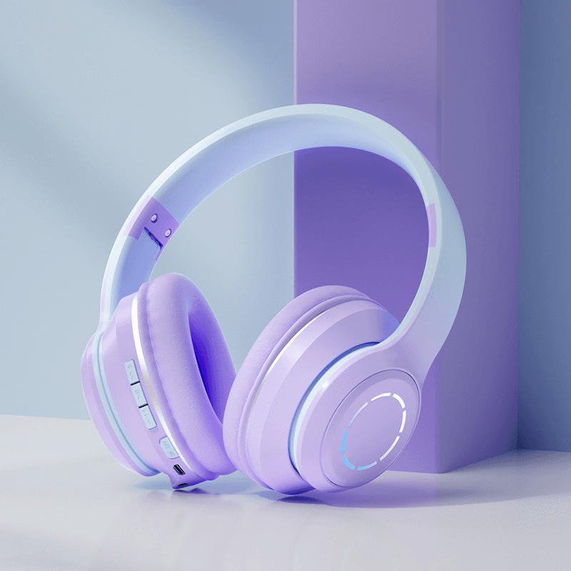 Tai Nghe Chụp Tai Bluetooth Không Dây Gaming, Tai Nghe Bluetooth Chụp Tai Có Mic Đàm Thoại Tiện Lợi, Tai Nghe Bluetooth Có Đèn LED , Pin Cực Khỏe BluetoothCao Cấp - Hàng Chính Hãng TEEMENT - Tím