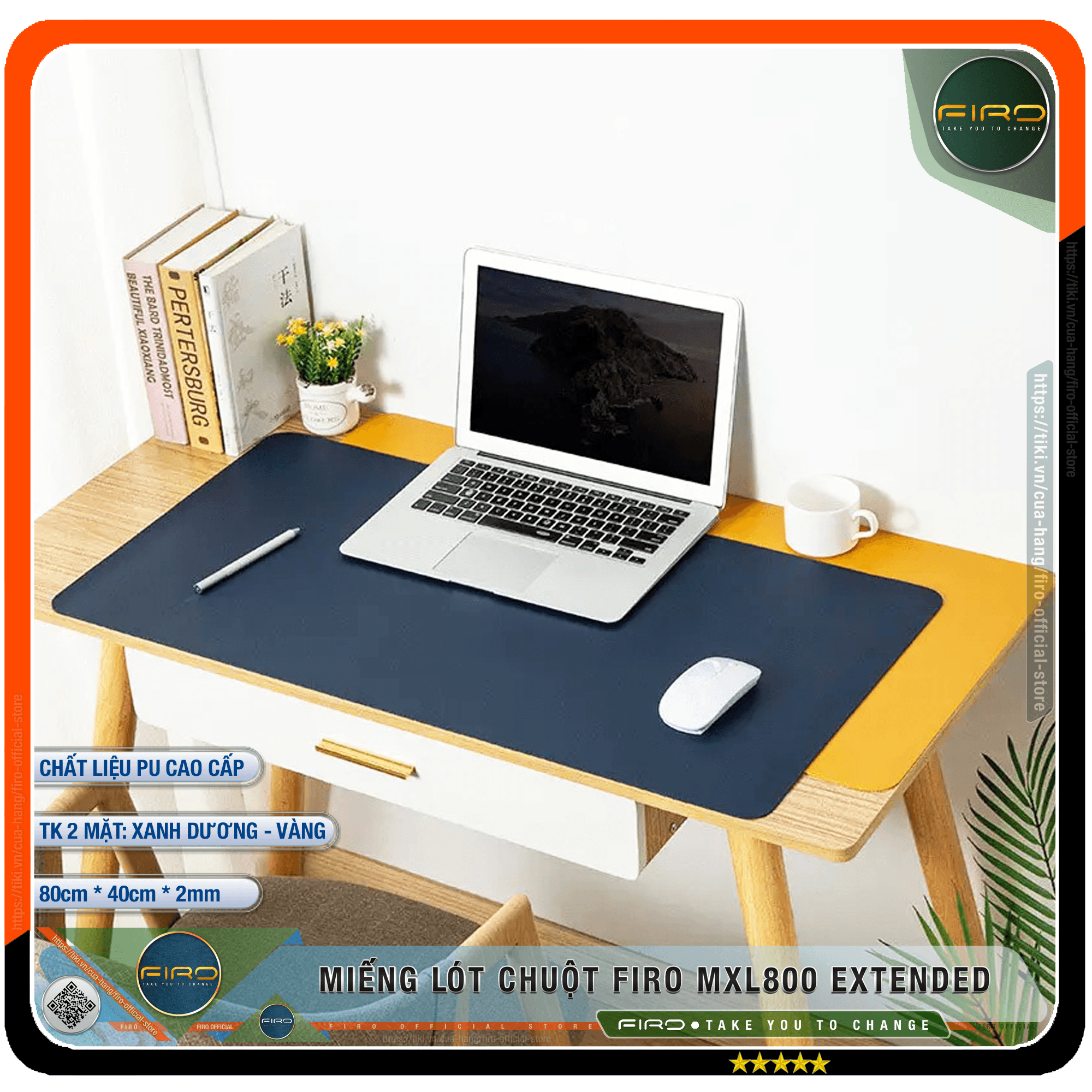 Miếng Lót Chuột FIRO MXL800 EXTENDED - Tấm Lót Chuột Cỡ Lớn 2 Mặt 80cmx40cm - Chất Liệu Da PU Cao Cấp - Tấm Lót Chuột Và Bàn Phím Chơi Game - Tấm Trải Bàn Làm Việc - Hàng Chính Hãng FIRO - FIRO MXL800 EXTENDED Xanh Dương - Vàng