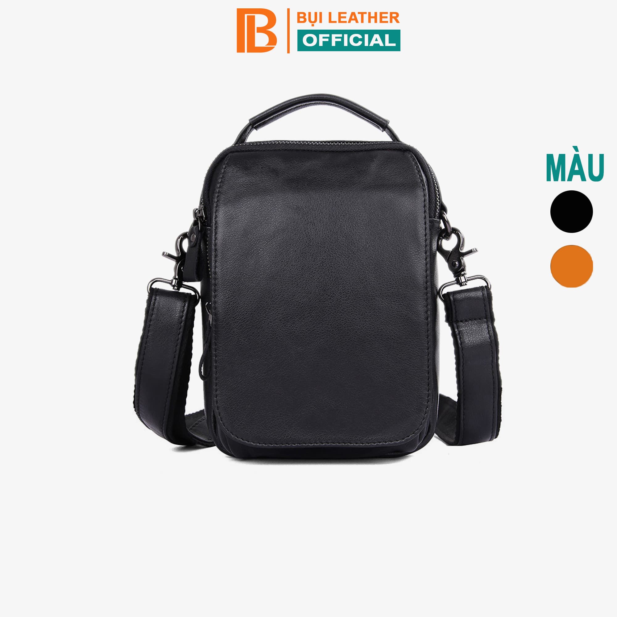 Túi đeo chéo nam, túi xách tay da bò thật Bụi Leather DC104 - Da bò Mill cao cấp, Unisex - Bảo Hành 12 tháng - Màu Đen