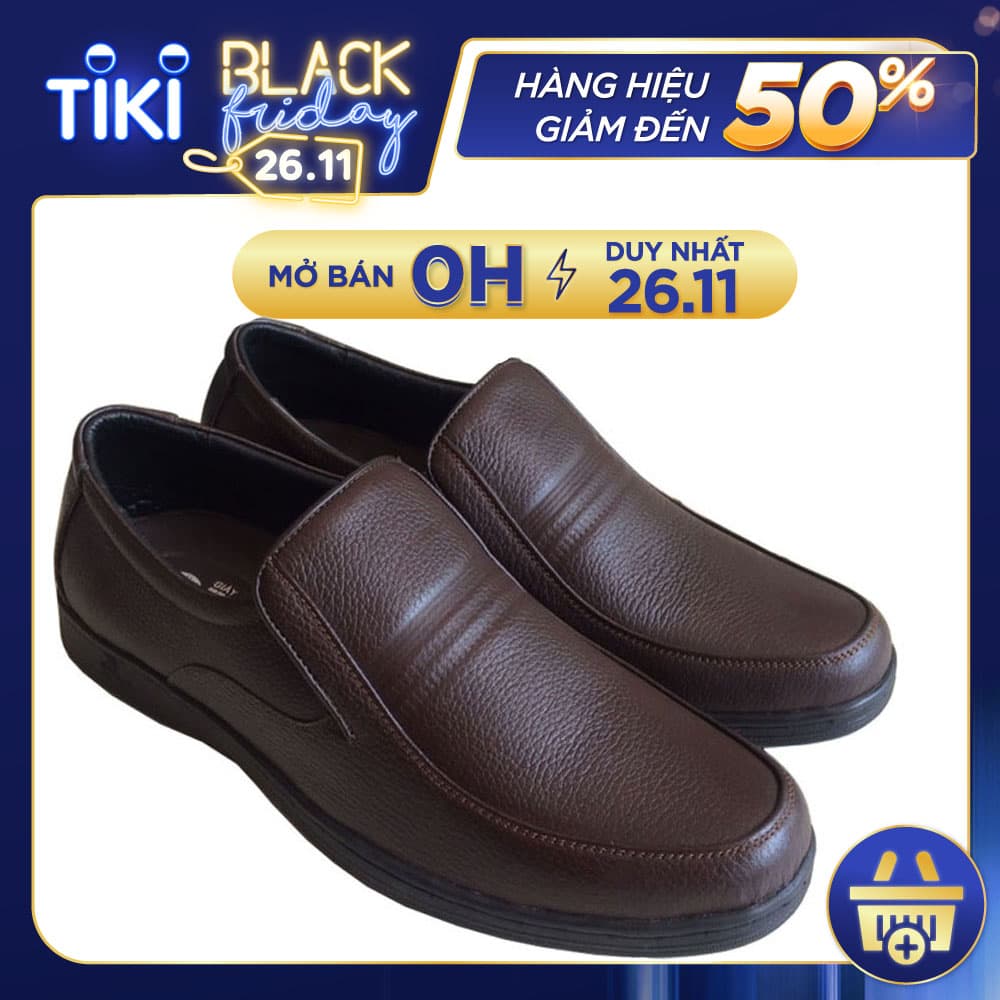 Giày tây nam Trường Hải da bò thật mềm mại không bong tróc không dây mũi tròn màu nâu đế cao su không trơn GT0423 - Nâu - 41