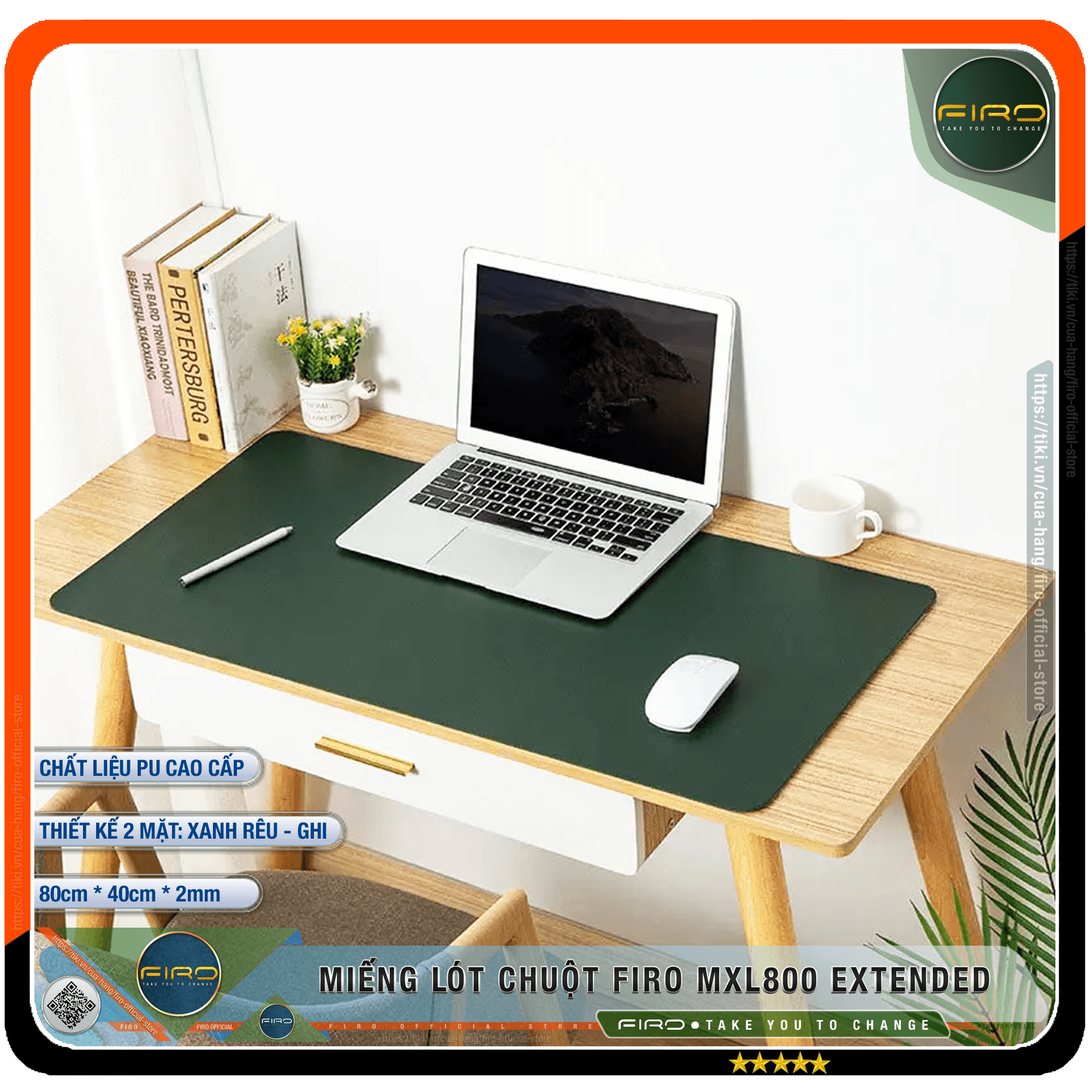 Lót Chuột FIRO - Pad Chuột FIRO - Miếng Lót Chuột Cỡ Lớn MXL800 EXTENDED 80cmx40cm - Chất Liệu Da PU Cao Cấp - Tấm Lót Chuột Và Bàn Phím Chơi Game - Tấm Trải Bàn Làm Việc - Thiết Kế 2 Mặt Tiện Lợi - Hàng Chính Hãng FIRO - FIRO MXL800 EXTENDED Xanh Rêu - Ghi