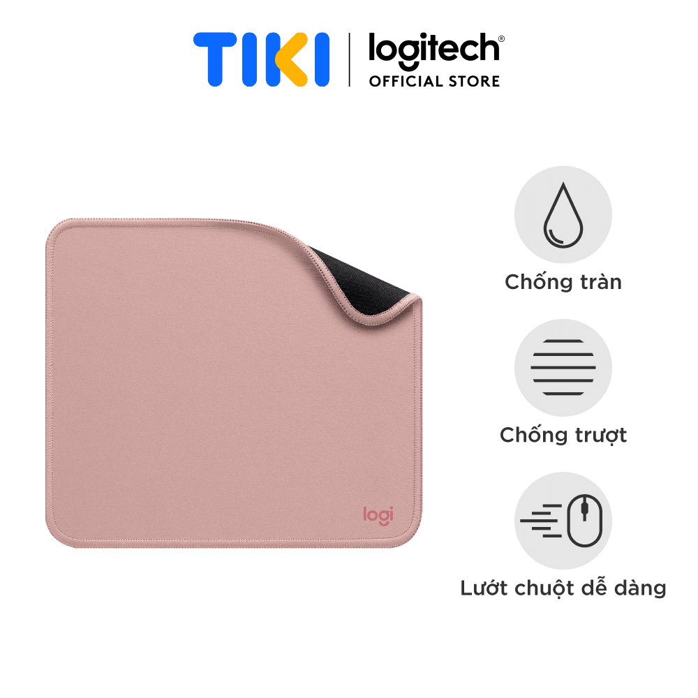 Lót chuột Logitech Mouse Pad - Đế cao su chống trượt, lướt dễ dàng, bề mặt chống đổ tràn, bền bỉ, nhỏ gọn - Hàng chính hãng - Màu Hồng đậm