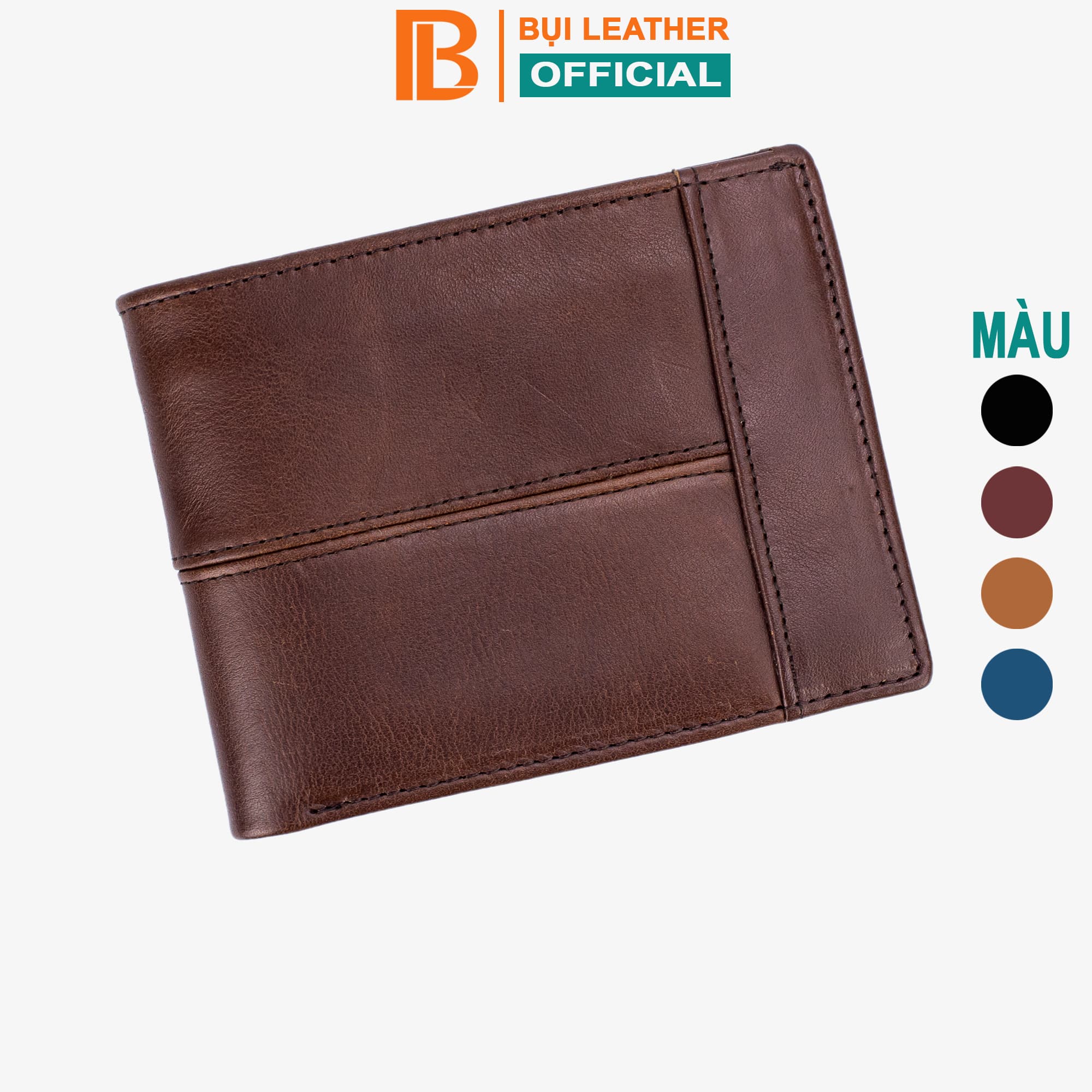 Ví nam, bóp nam da bò sáp Bụi Leather V106 - Bảo hành 12 tháng - Ngang nâu cafe