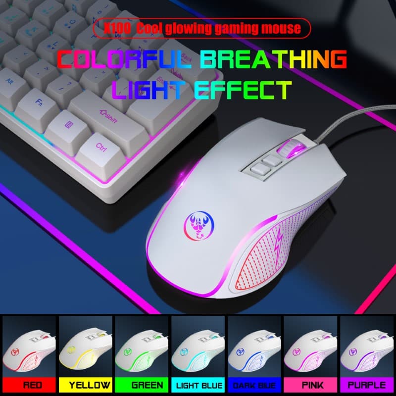 Chuột LED RGB 3600 DPI Gaming Mouse HXSJ X100 - hàng nhập khẩu - White
