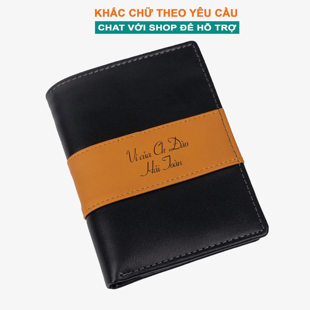 Ví da nam V112 da bò Nappa - Bụi leather - Bảo hành 12 tháng - Đứng  Khắc tên