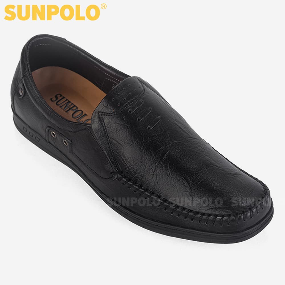 Giày Mọi Da Nam, Giày Lười Da Bò Nam SUNPOLO LS2098 Đen, Nâu - 40 - Màu Đen